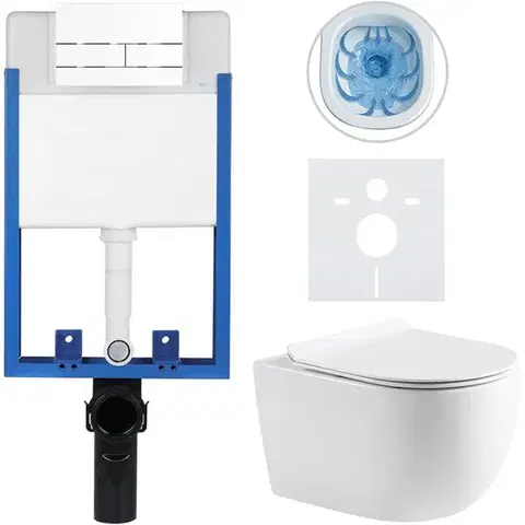 Záchody CERANO - Kompletný WC set Profi/Felci - biela lesklá - WC tlačidlo Line/Biela - na zamurovanie - 52,5x36 CER-8050BD84322