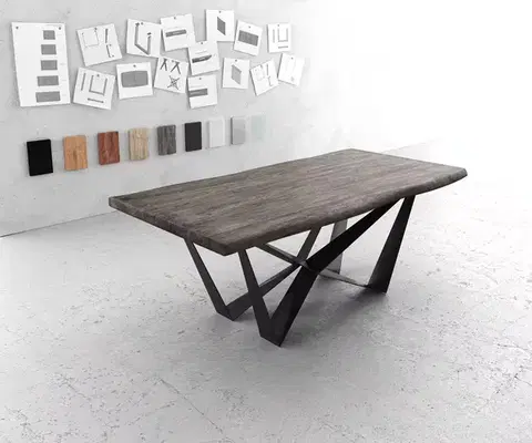 Jedálenské stoly DELIFE Jedálenský stôl Edge 200x100 XL akácia platinová pavúk plochá oceľ čierna Live-Edge