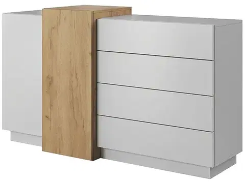 Komody KONDELA Trio 2D4S dvojdverová komoda so zásuvkami biela / dub craft zlatý