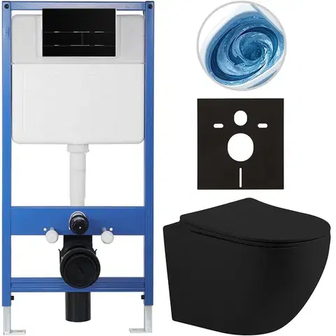 Záchody CERANO - Kompletný WC set Profi/Cesso - čierna matná - WC tlačidlo Line/Čierna lesklá - predstenová inštalácia - 49x36 CER-8050BD84379