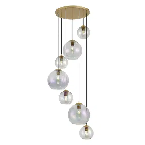 Závesné svietidlá Závesná lampa Art Deco zlatá s dúhovým sklom 7-Lights - Sandra