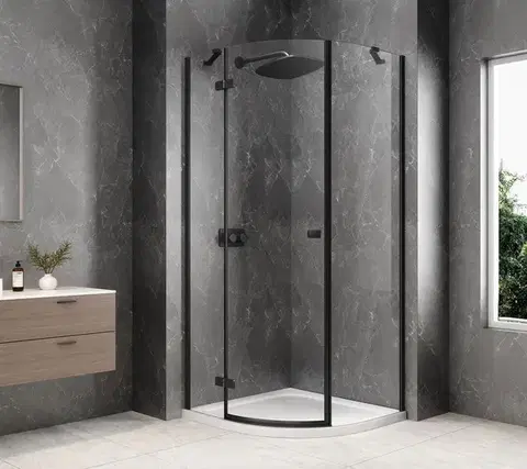 Sprchové dvere POLYSAN - GLOBE BLACK štvrťkruhová sprchová zástena 1000x1000, číre sklo, ľavá GB2610LB