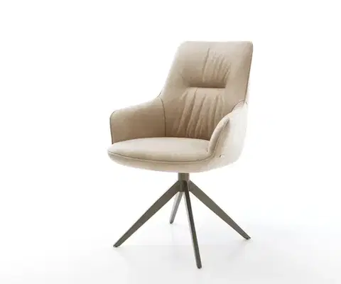 Jedálenské stoličky DELIFE Jedálenská stolička Zelia-Flex s opierkami mikrovlákno béžová vintage krížová podstava široká titánová farba otočná o 360° hojdacia funkcia vrecková pružina
