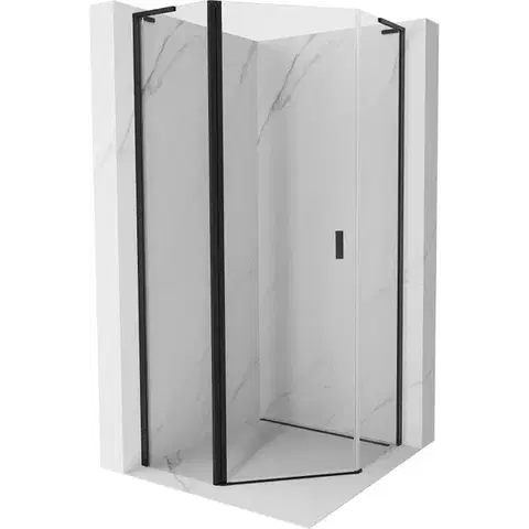 Sprchovacie kúty MEXEN/S - Mist L sprchový kút päťboký krídlový 100 x 100, transparent, čierna 8A8L-100-100-70-00