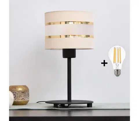 Lampy  LED Stolná lampa HELEN 1xE27/15W/230V krémová/čierna/zlatá B-0801/1 BK-B +EC+GO+MAT