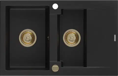 Kuchynské drezy MEXEN/S MEXEN/S - Gaspar granitový drez 1.5 s odkvapkávačom 737 x 475 mm, čierny, zlatý sifón 6507731505-77-G