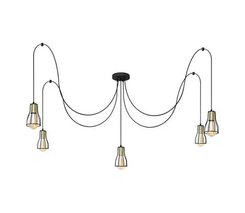 Svietidlá  Luster na lanku TUBE LONG 5xE27/15W/230V čierna/zlatá W-KMD 1924/5K BK+GO+BK