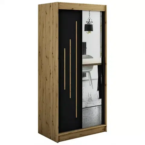 Šatníkové skrine Skriňa Halifax Y2 100 Dub Artisan/čierna/Zrkadlo