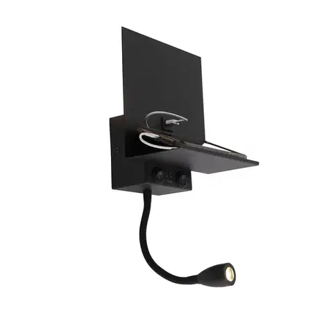 Lampy Inteligentná nástenná lampa čierna s USB a flexibilným ramenom vrátane WiFi G9 - Flero