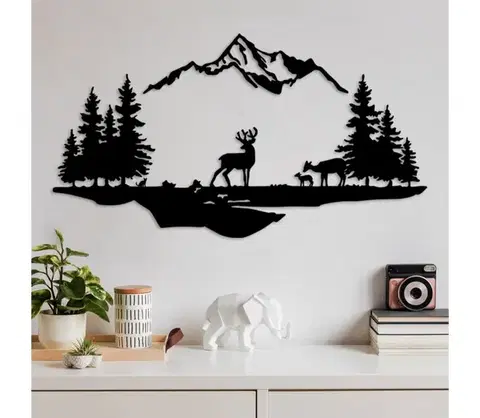 Obrazy  Nástenná dekorácia 2ks 70x38 cm jeleň kov/čierna 891TNL3167