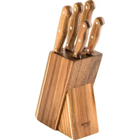 Kuchynské nože LT2080 SET 5 nožov v bloku WOOD LAMART