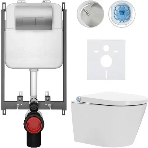 Záchody CERANO - Závesné WC s bidetom Basic/Cronus Standard - biela lesklá - WC tlačidlo Modulo/Strieborná - na zamurovanie - 59,3x38,4 CER-8050BD86461