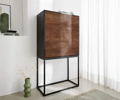 Vysoké skrine DELIFE Skriňa Vaag 80x150 cm sheesham prírodná mango čierny kov čierna 2 dvierka