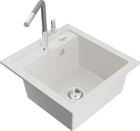 Kuchynské drezy MEXEN/S MEXEN/S - Vito granitový drez 1-miska vrátane batérie Flora, biela 6503-20-670401-06
