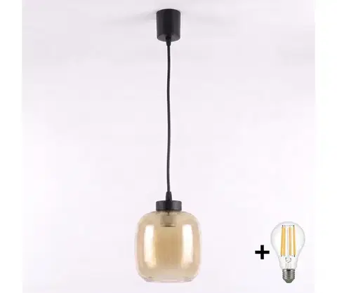 Svietidlá BRILAGI - LED luster na lanku R GLASS 1xE27/60W/230V pr. 14 cm čierna/dymová hnedá NSTK7765+TK6439A