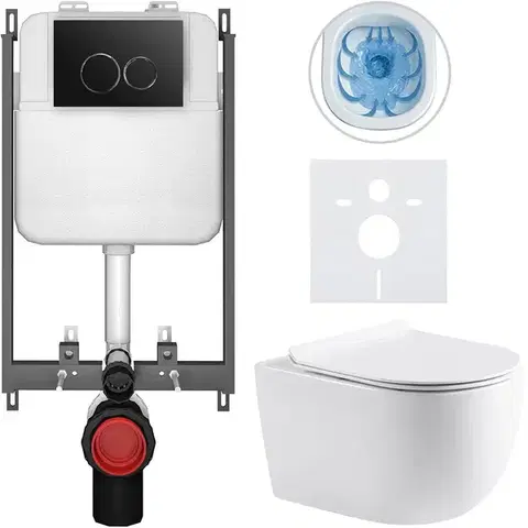 Záchody CERANO - Kompletný WC set Basic/Felci - biela lesklá - WC tlačidlo Dualo/Čierna - na zamurovanie - 53x37 CER-8050BD86066