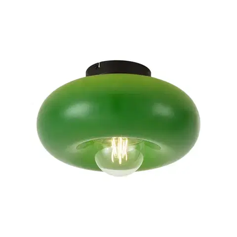 Stropné osvetlenie Retro stropné svietidlo čierne so zeleným sklom 30cm - Glaze