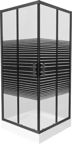 Vane MEXEN/S - Rio sprchovací kút štvorec 90 x 90, pruhy, čierny + vanička Rio vrátane výpuste 860-090-090-70-20-4510
