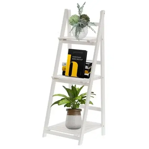 Regály a poličky Kinekus Stojan drevený biely 3-policový, na kvety, 42 x 39 x 109 cm, skladací