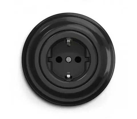 Predlžovacie káble lap - Retro domová zásuvka s rámikom SCHUKO 230V/16A čierna KA0016+KA0107