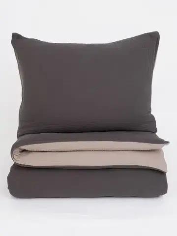 Obliečky MKLozkoviny.sk Francúzske mušelínové obliečky - Alexia Duo cappuccino/tmavo šedá - 220 × 200 cm - 70 x 90 cm