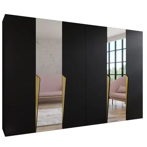 Šatníkové skrine Skriňa Piano 2-300 (2x150) čierna/zlatá