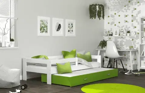 Postele ArtAJ Detská posteľ HOPE P2 s prístelkou | biela/zelená 80 x 190 cm