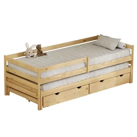 Postele KONDELA Elara detská posteľ s prístelkou 90x200 cm prírodná