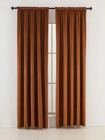Závesy MKLozkoviny.sk Zamatové zatemňovacie závesy Cesar terakota - 140 x 160 cm (2ks) - riasiaca stuha