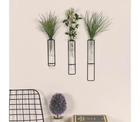 Obrazy  SADA 3x Nástenná dekorácia na kvety 20/25/30 cm čierna 902LMN1101