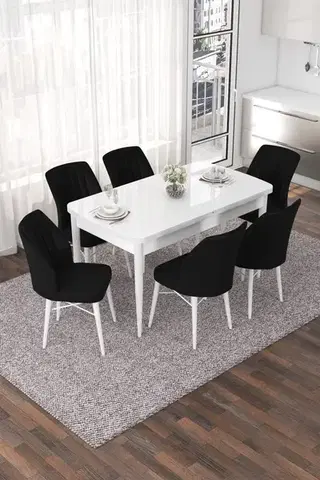 Jedálenské sety Extendable Dining Table & Chairs Set (7 Pieces) Nef - White, Black