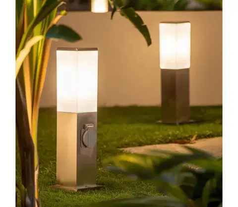 Záhradné lampy Brilagi - Vonkajšia lampa s 2 zásuvkami SCHUKO NOVA 1xE27/15W/230V 40 cm IP44 chróm FG-KH446PSH-40-2SO-SIL