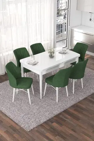 Jedálenské sety Extendable Dining Table & Chairs Set (7 Pieces) Nef - White, Khaki