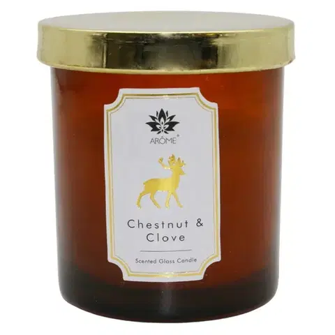 Vianočné dekorácie Arome Sviečka vo farebnom skle s viečkom, Chestnut & Clove, 125 g