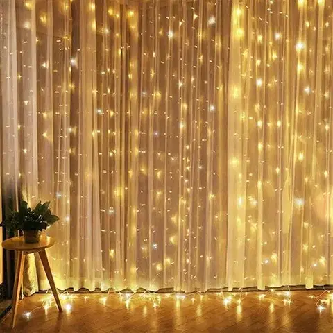 Vianočné dekorácie Solight Okenný vianočný záves, 300 mini LED, 1,5 x 1,2 m, s časovačom