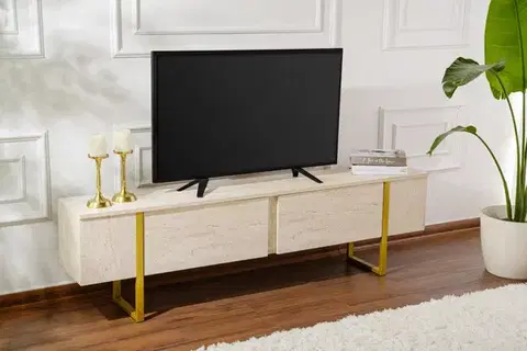 TV stolíky TV stolík Serenity - Travertine, Gold