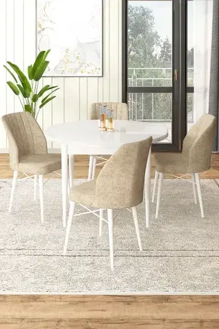 Jedálenské sety Dining Table & Chairs Set (5 Pieces) Rox - White, Cream
