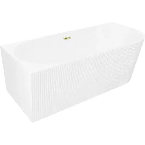 Vane MEXEN/S - Silo voľne stojaca rohová vaňa ľavá reliéf 170 x 80, biela, sifón a prepad zlatá kartáčovaná 52891708000L-55