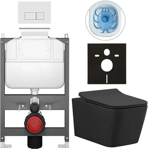Záchody CERANO - Kompletný WC set Basic/Forte - čierna matná - WC tlačidlo Modulo/Biela - ovládanie zhora - predstenová inštalácia - 51x36 CER-8050BD86405