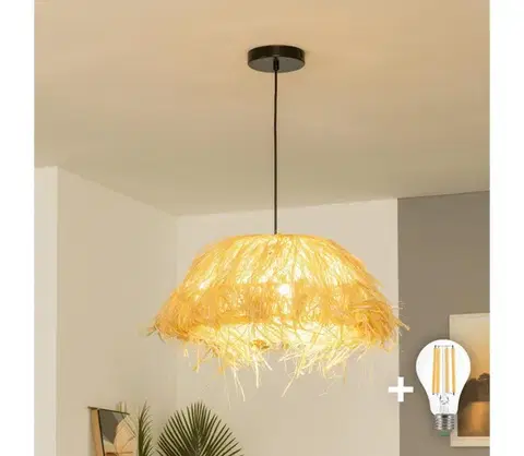 Svietidlá BRILAGI - LED luster na lanku CERIA BOHO 1xE27/40W/230V, priemer 40 cm, rafia BG3987+EG781148