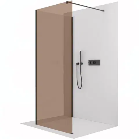 Sprchové dvere CERANO - Sprchová zástena Walk-in Onyx Corner Cube Ľ/P - 8 mm - hranatá vzpera - čierna matná, bronzové sklo - 90x80x200 CER-688306