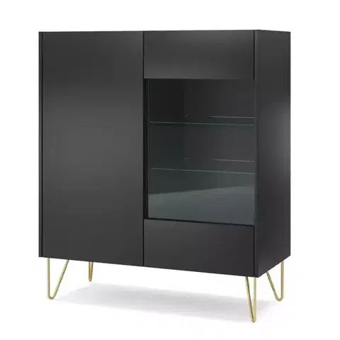 Vitríny a regály do obývačky Vitrína Harmony WT97 čierna grafit/mramor black