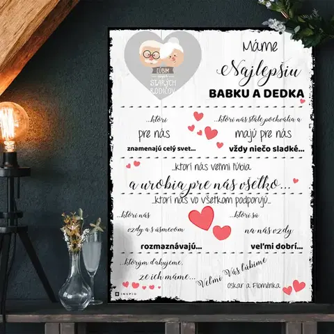 Tabuľky s venovaním (darčeky) Darčeky pre starých rodičov - Osobné vyznanie lásky od vnúčat pre babku a dedka na tabuľke