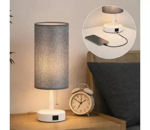 Lampy BRILAGI - Stolná lampa s USB portom TABLON 1xE27/25W/230V biela/sivá BG3667+BG3683