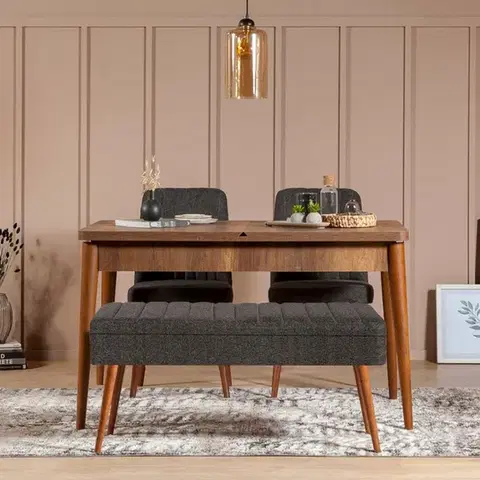 Jedálenské sety Jedálenský set s rozkladacím stolom a stoličkami (4 kusy) Vina 1053 - 3 - Anthracite, Walnut