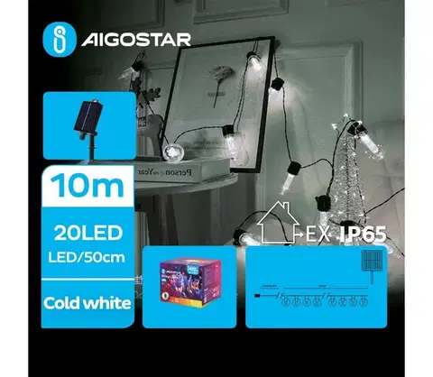 LED osvetlenie  B.V.  - LED solárny reťazec 20xLED/8 funkcií 11,5m IP65 studená biela B10201Q8N