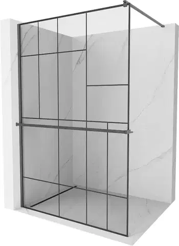 Sprchové dvere MEXEN/S - Kioto+ Sprchová zástena s poličkou WALK-IN 120 x 200, čierna vzor, grafit kartáčovaná 800-120-121-66-78
