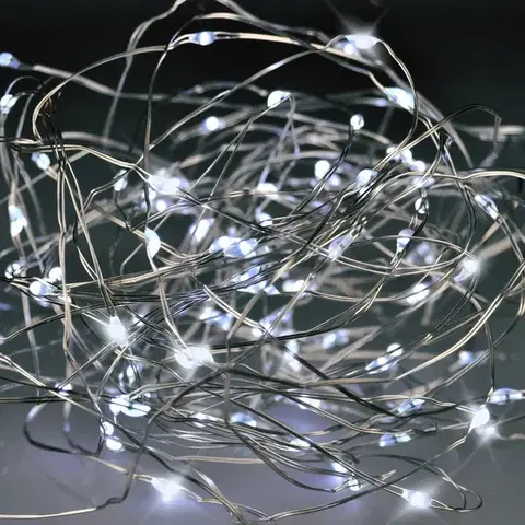 Vianočné dekorácie Solight 1V54-W Vianočná reťaz 100 LED, strieborný drôt 10m, studená biela