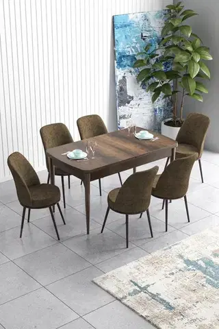 Jedálenské sety Extendable Dining Table & Chairs Set (7 Pieces) Han - Baroque, Brown