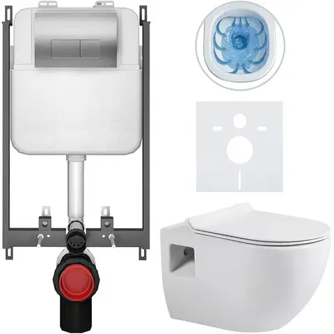 Záchody CERANO - Kompletný WC set Basic/Dure - biela lesklá - WC tlačidlo Modulo/Strieborná - na zamurovanie - 51x35 CER-8050BD85906